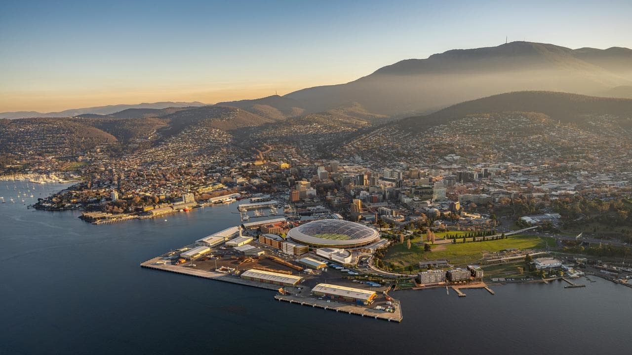 A render of a proposed 23,000-seat stadium at Macquarie Point