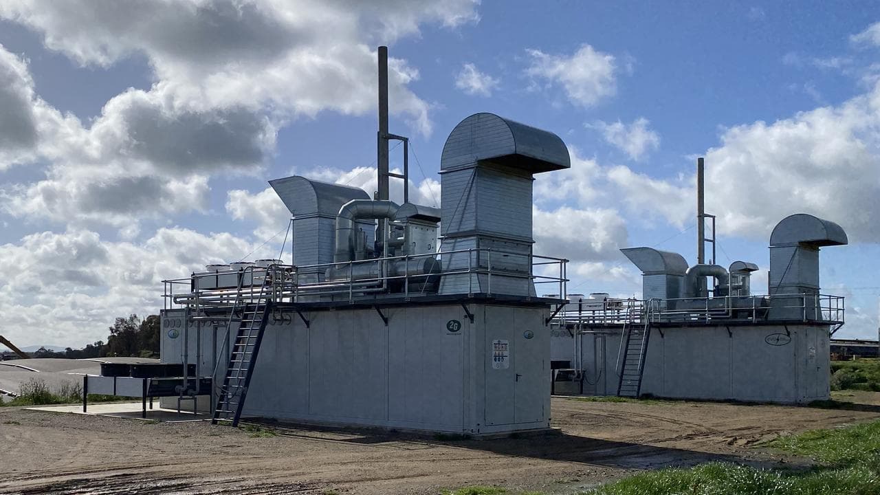 A mini power plant is seen at the Rivalea Piggery in Corowa