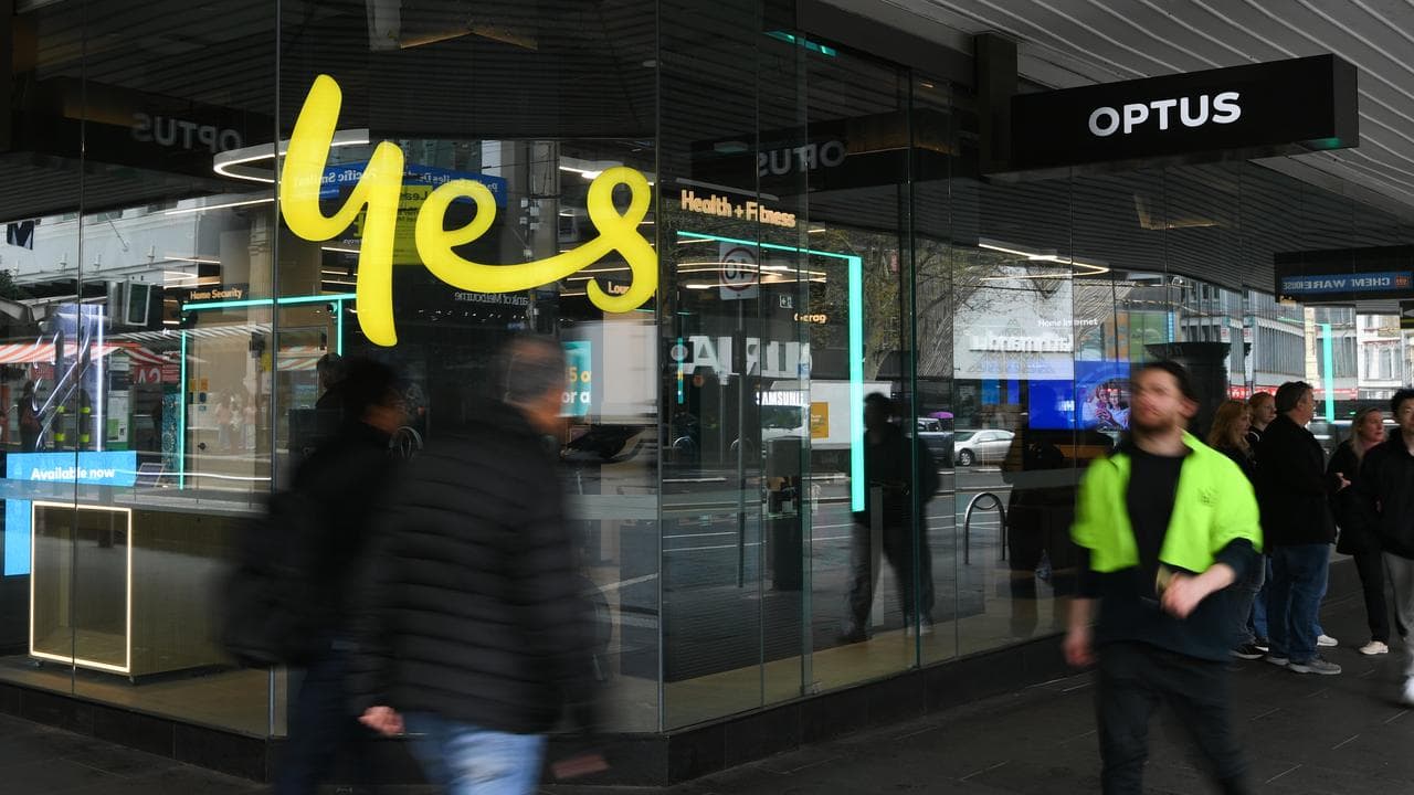 Signage at an Optus store in Melbourne