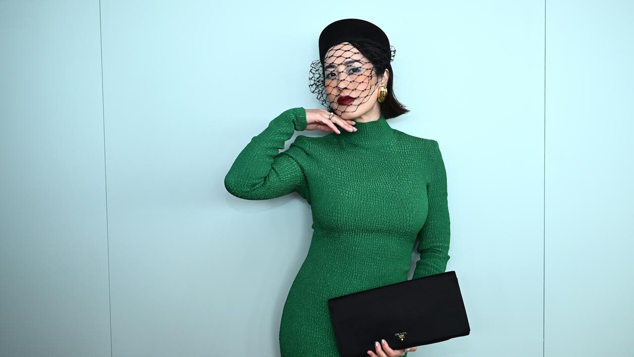 Melissa Leong poses for photographs on Melbourne Cup Day
