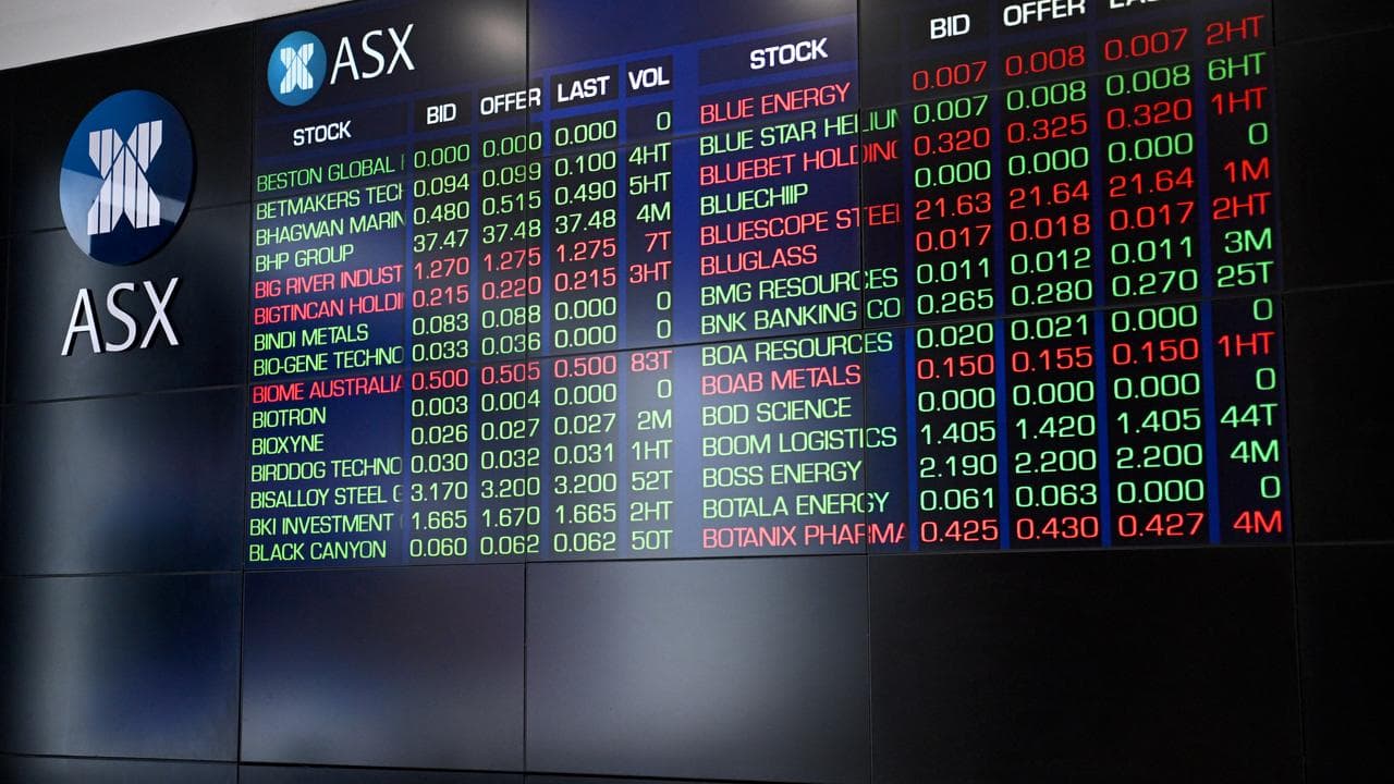 Indicator boards are seen at the Australian Securities Exchange