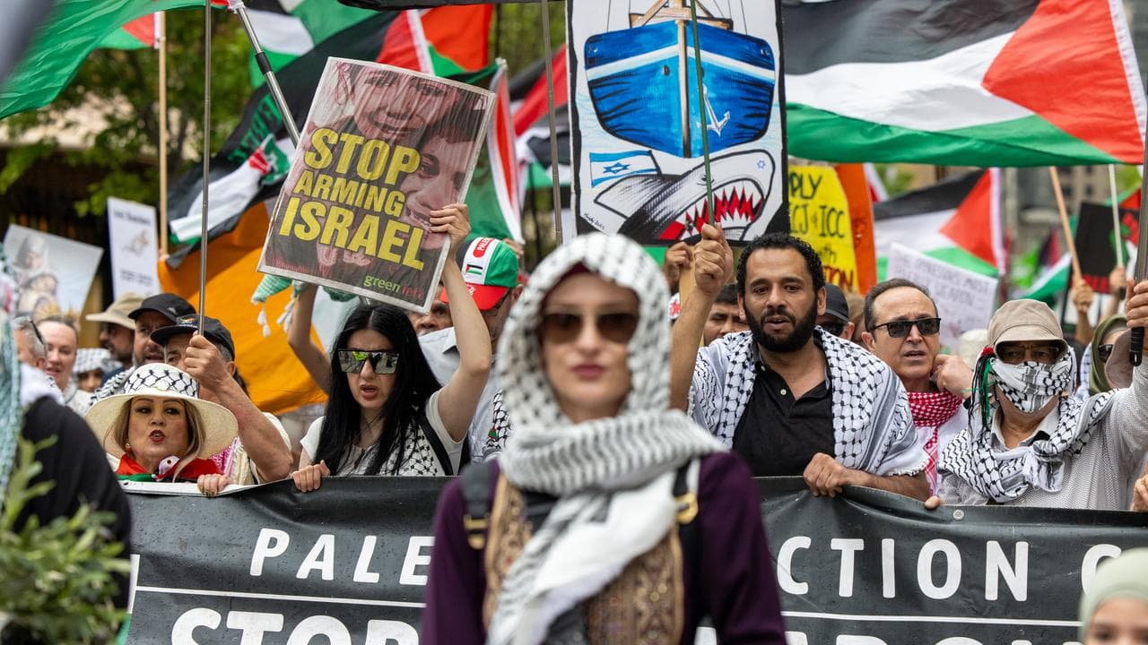 Protesters march during a pro-Palestine protest in Sydney