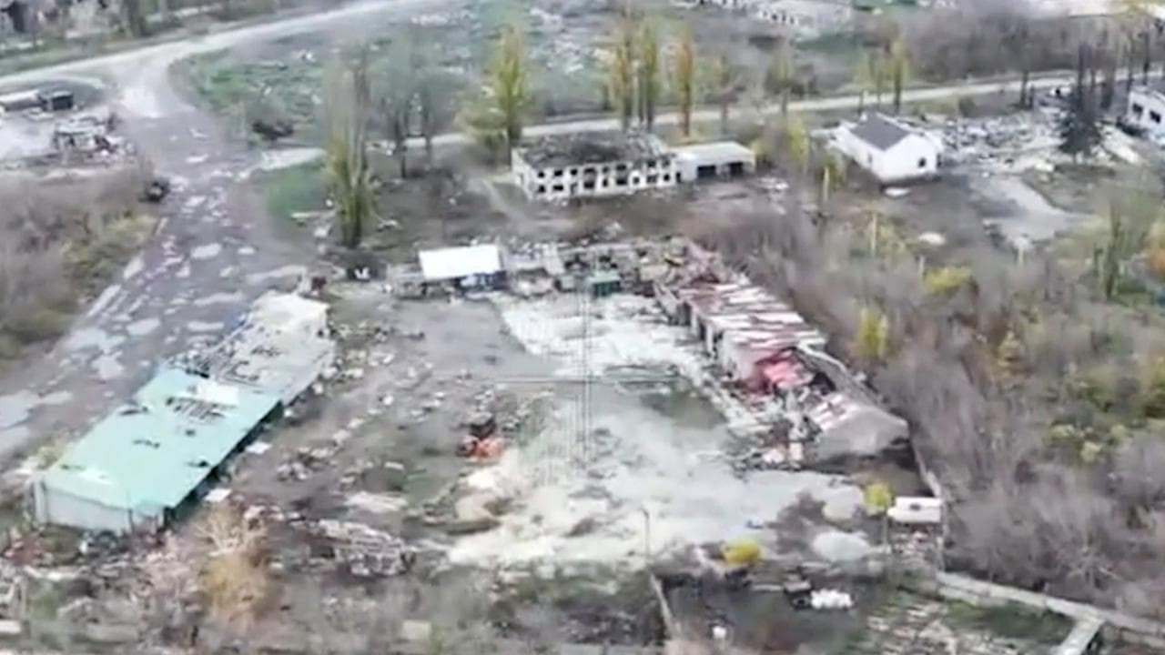 Aerial shot of buildings damaged