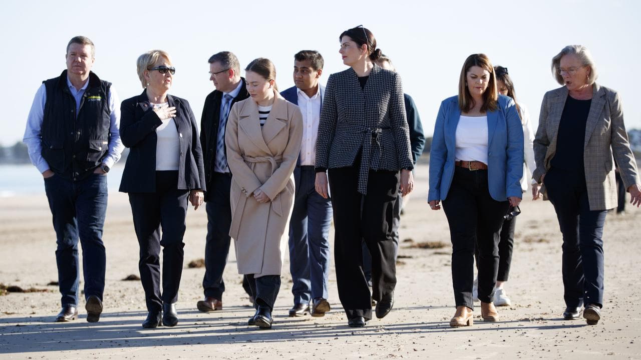 Senators investigating an angal bloom visit a beach in Adelaide