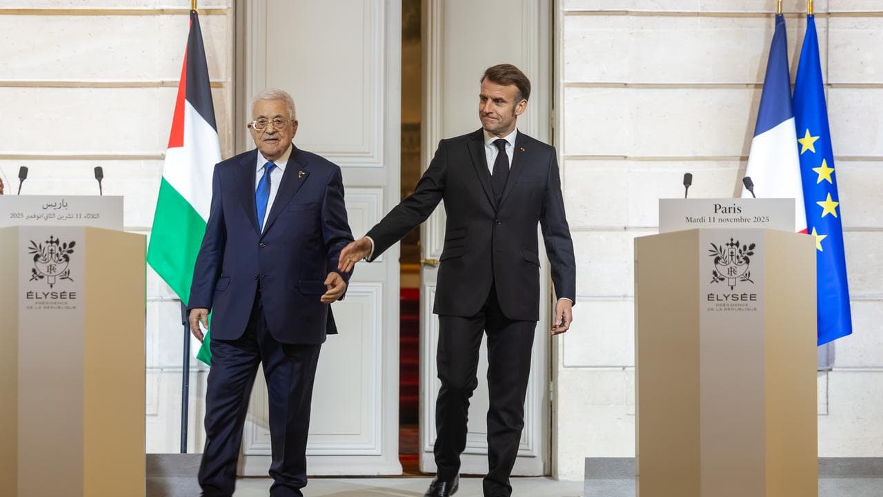 Mahmoud Abbas and Emmanuel Macron