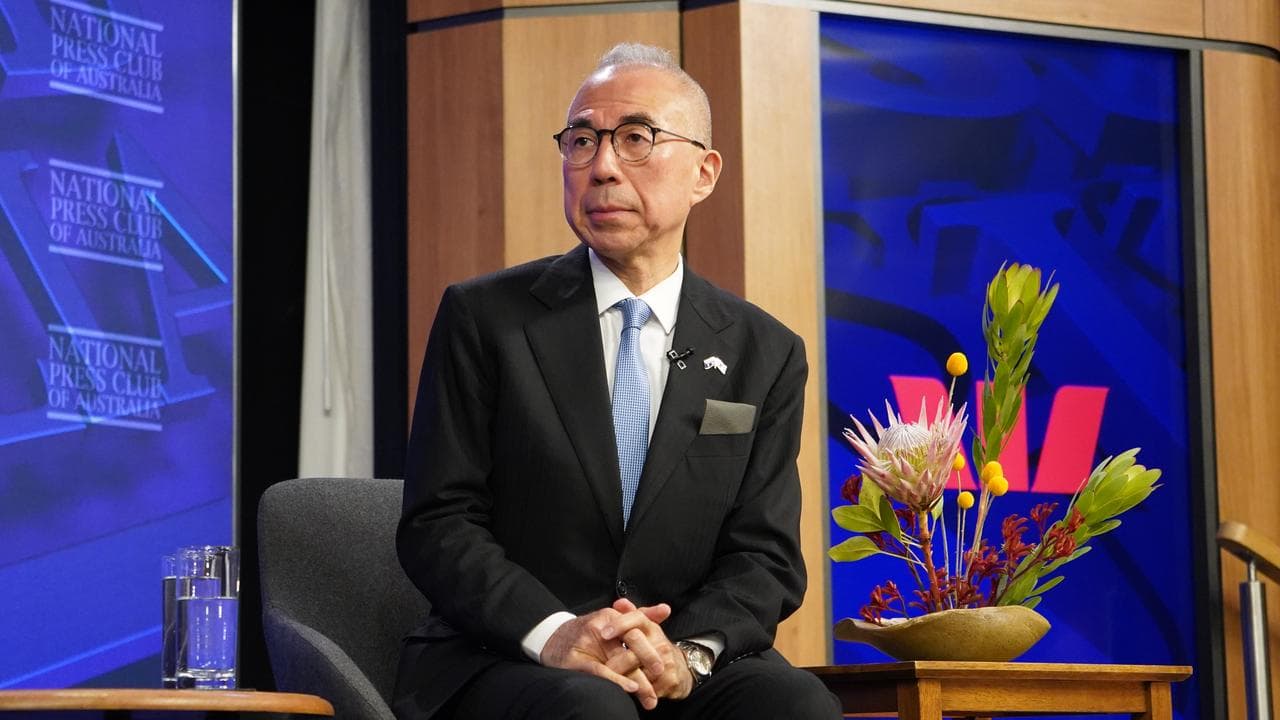 Japan's ambassador Kazuhiro Suzuki speaks at the National Press Club
