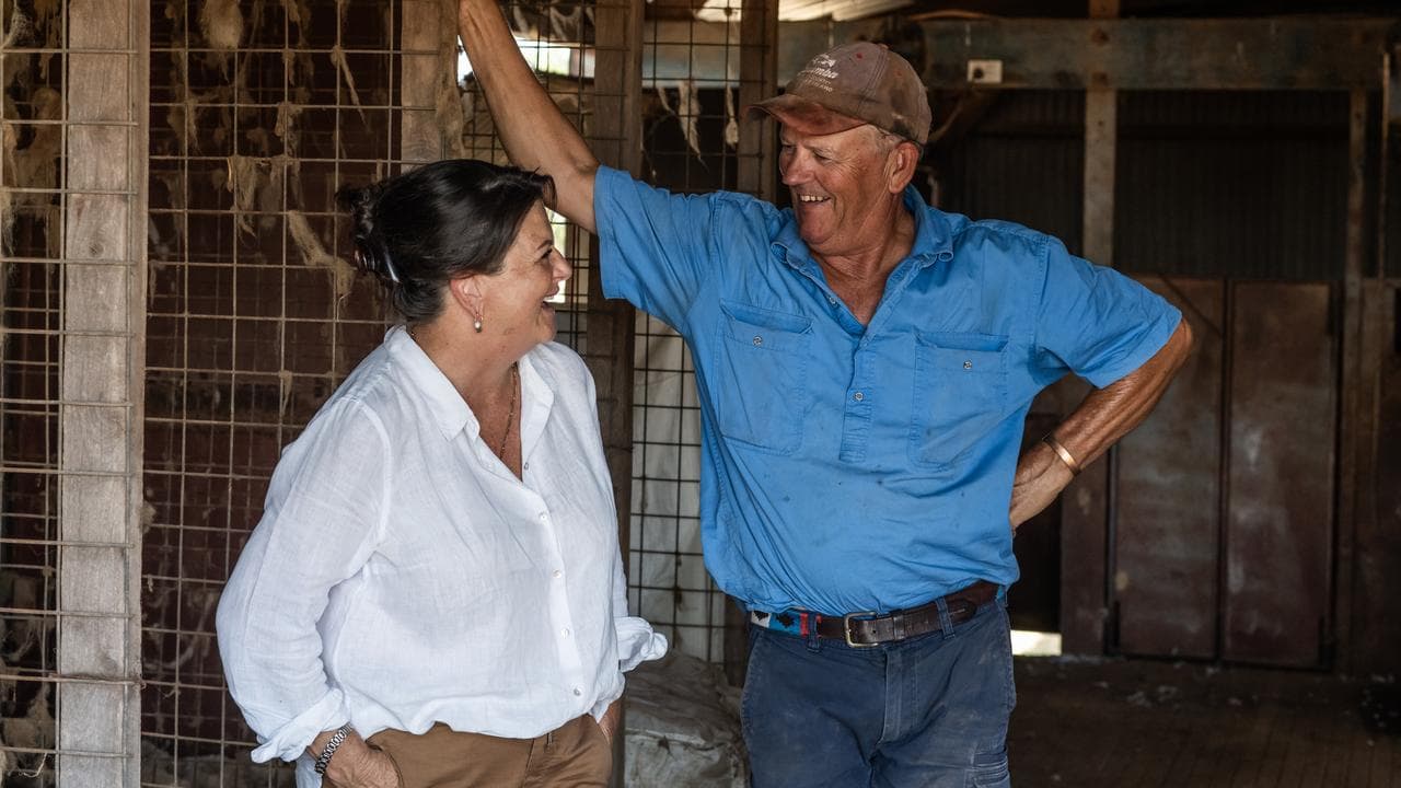 Amanda and Ross Ferrari in their shearing shed in Trangie, NSW