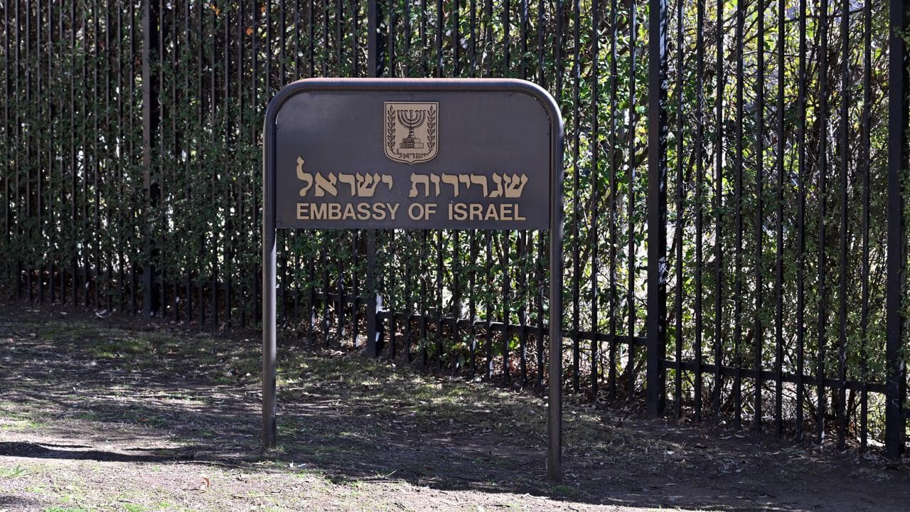 Signage for Israel’s Embassy in Canberra (file image)