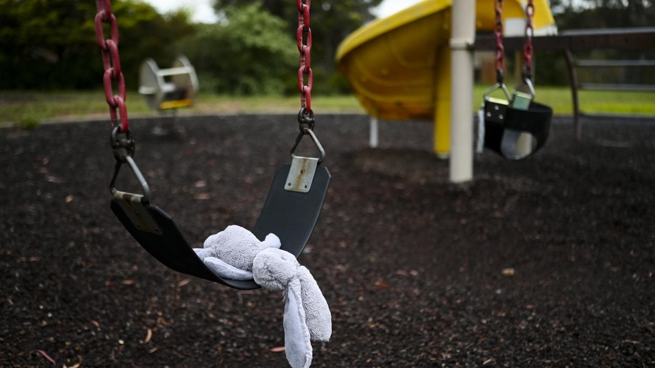 An abandoned children’s toy in a playground