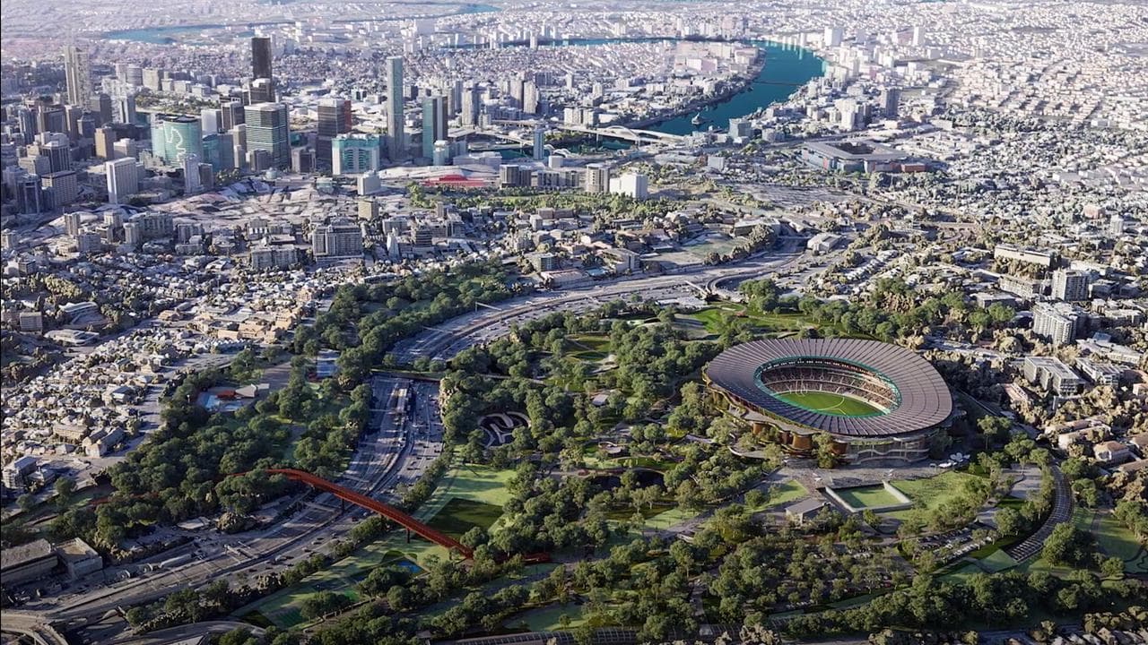 Render of a stadium at Victoria Park, Brisbane, for the 2032 Olympics