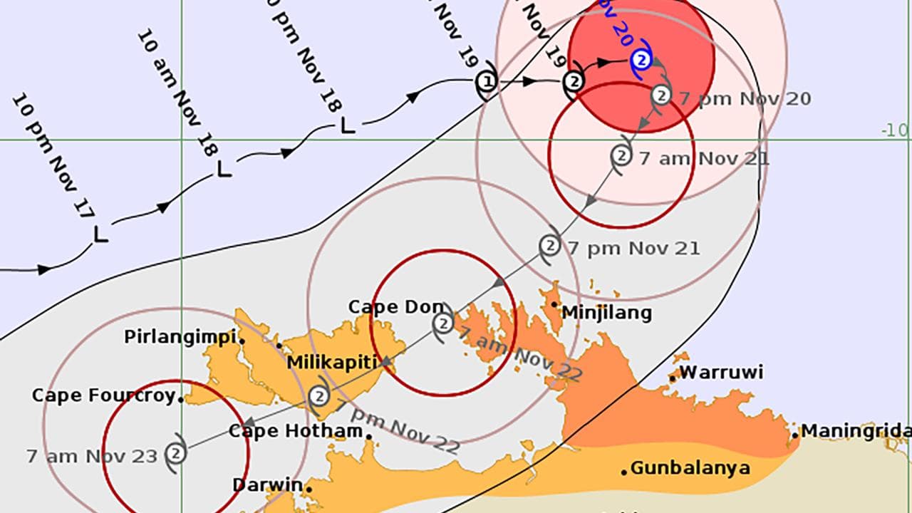A map showing Cyclone Fina's path 
