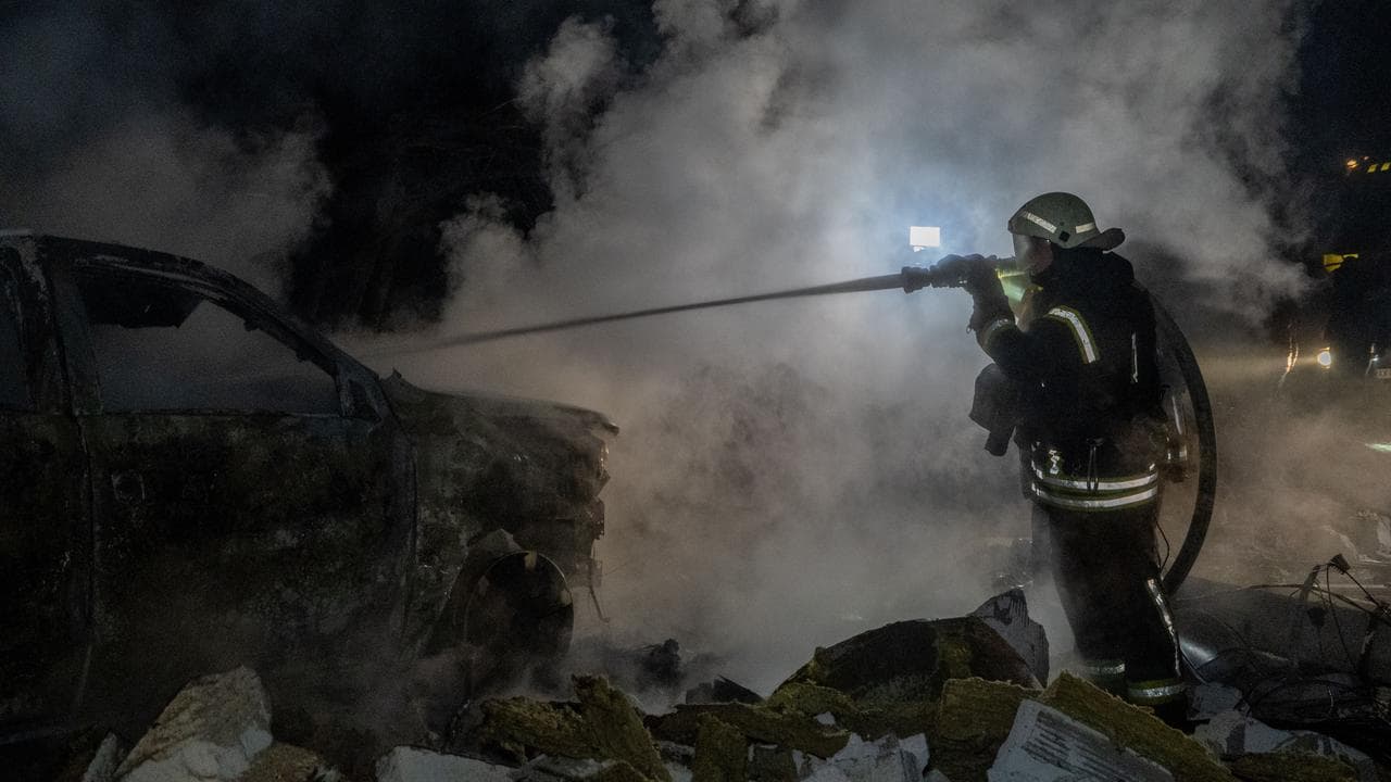 A Ukrainian firefighter