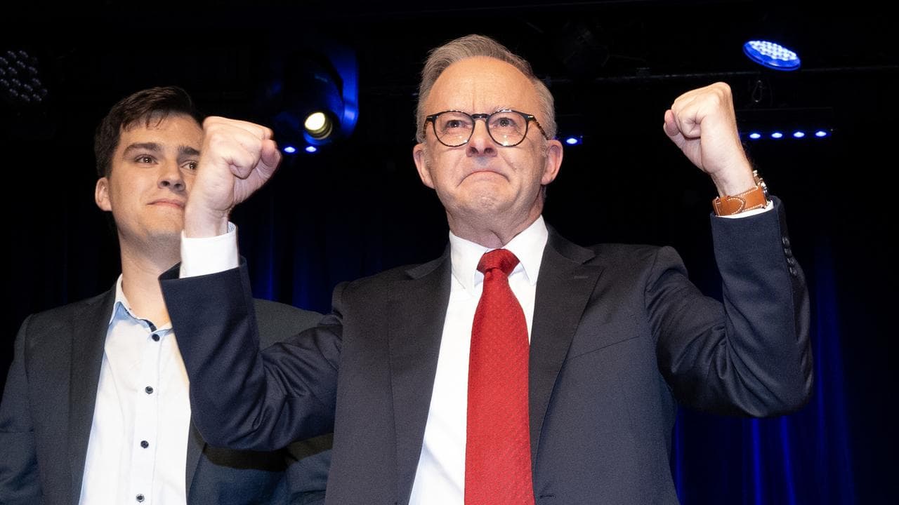 Anthony Albanese and son Nathan on election night (file image)