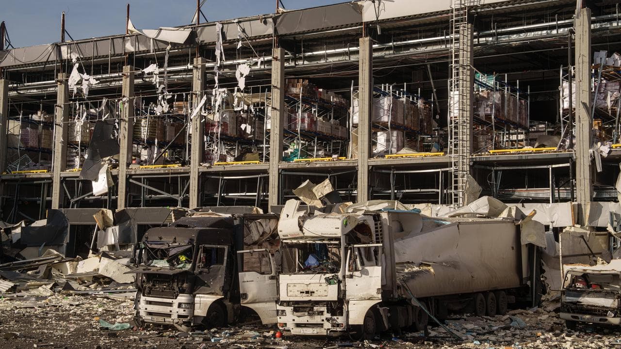 A damaged building in Kyiv