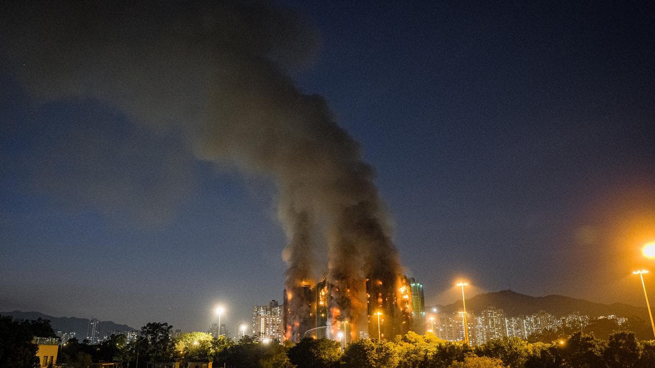 An apartment burns in Tai Po in Hong Kong