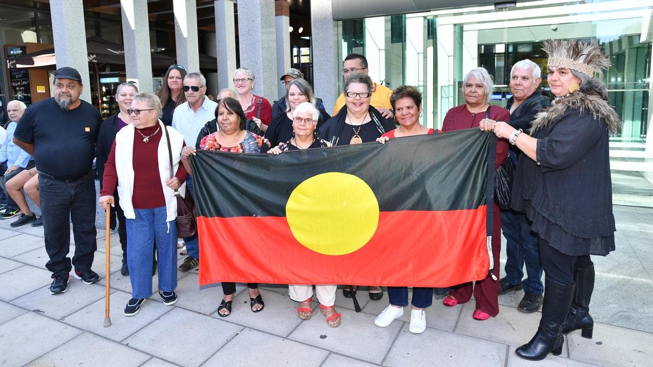Kaurna Aboriginal members outside the Federal Court in Adelaide.