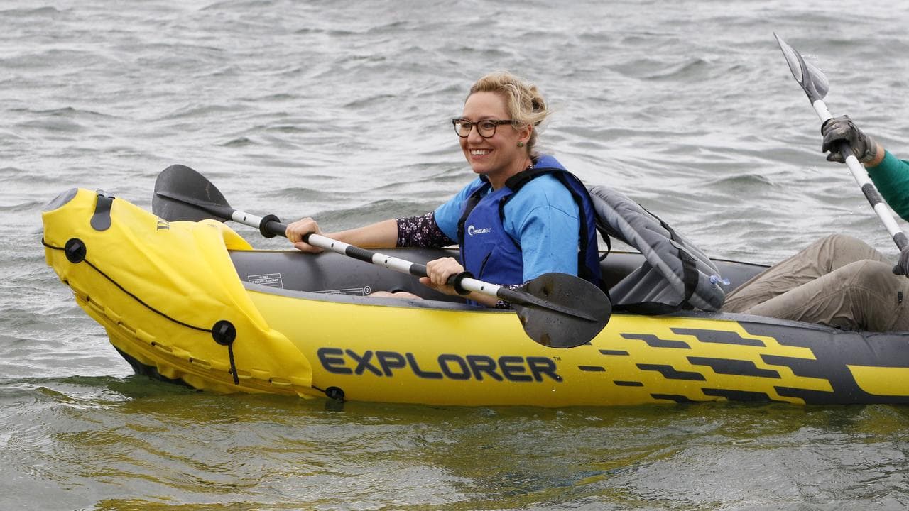 Greens leader Larissa Waters takes part in the Rising Tide Blockade