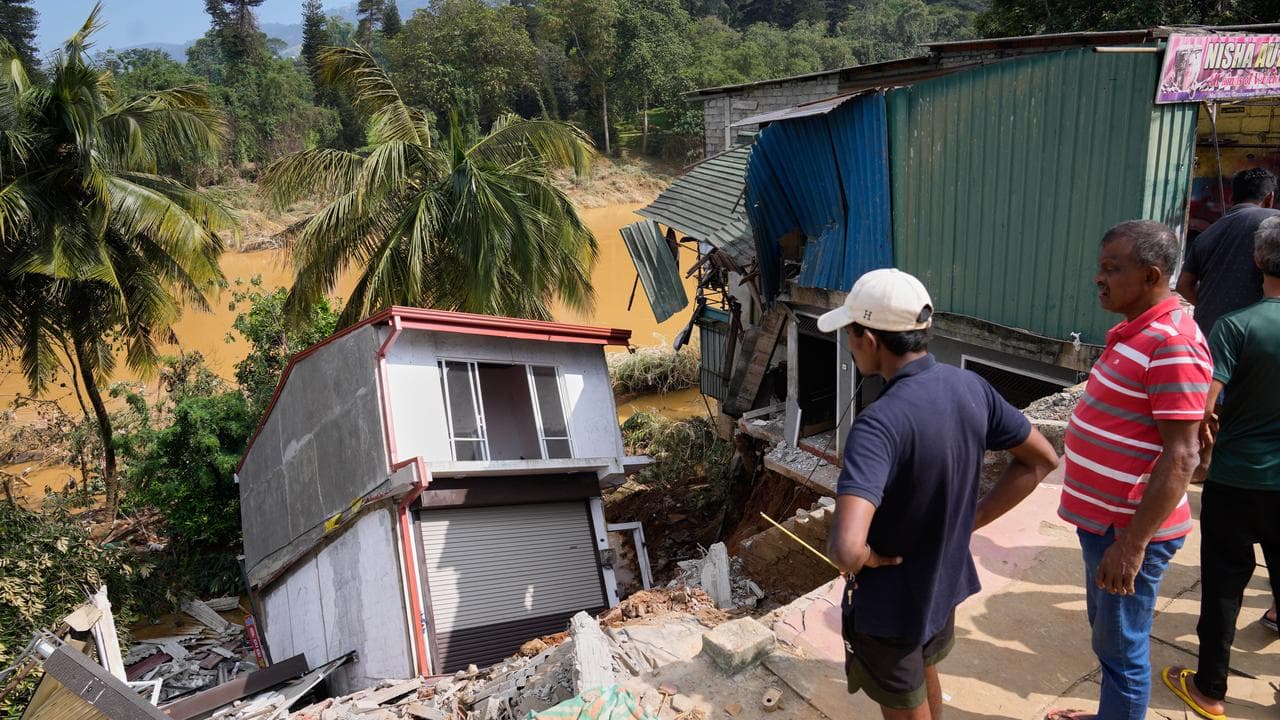 A building damaged by floods in Peradeniya, Sri Lanka
