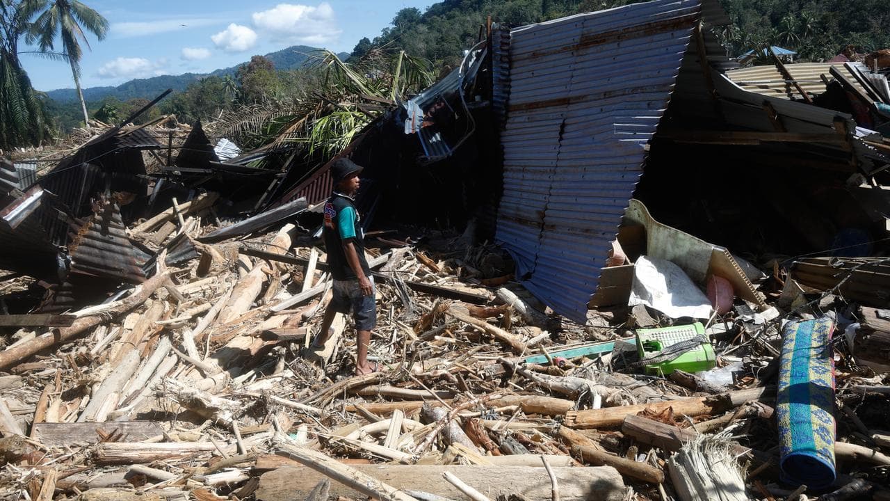 House at a village affected by flooding in Batang Toru, North Sumatra