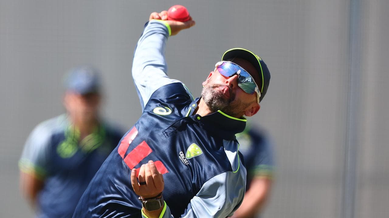 Nathan Lyon trained with the team at the Gabba.