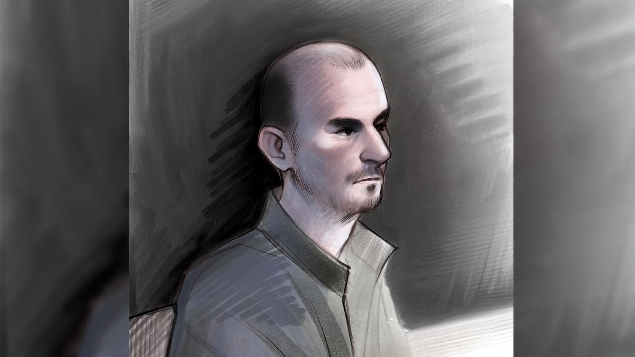 A court sketch of Ashley Paul Griffith