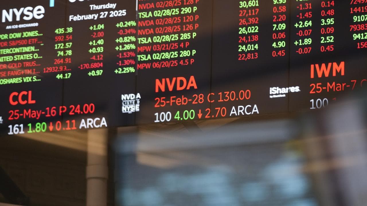 Nvidia options on a screen on the floor of the New York Stock Exchange