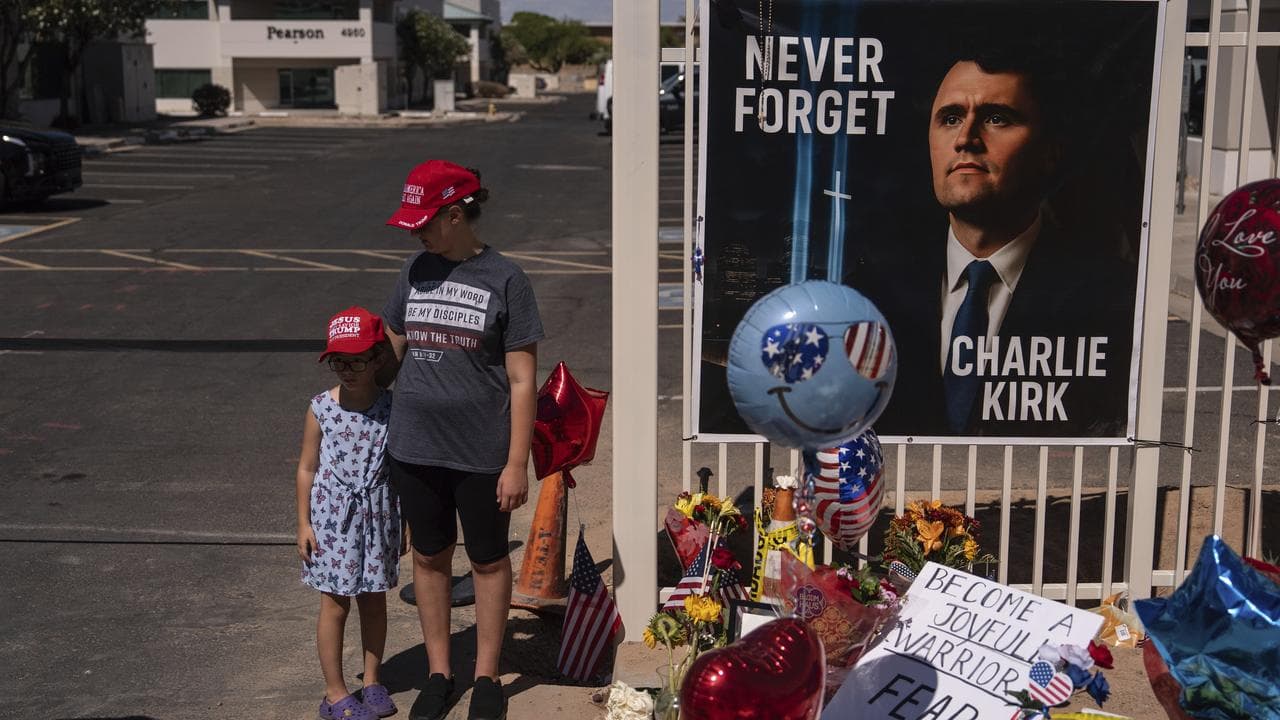 A makeshift memorial for Charlie Kirk