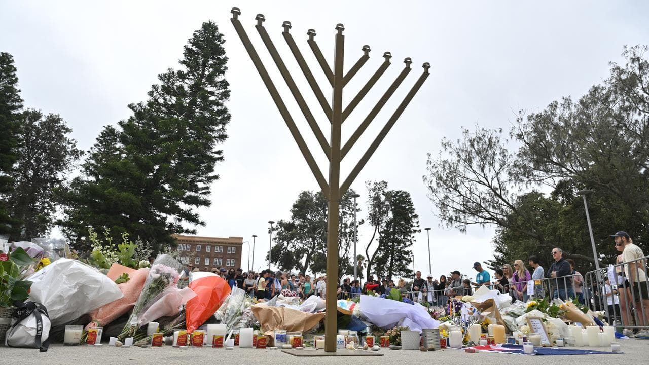 A makeshift memorial at Bondi Beach.