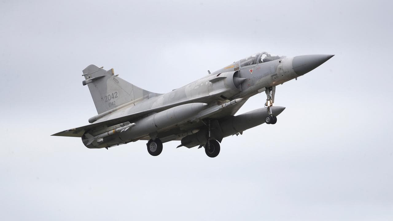 A Taiwan Mirage 2000 fighter jet flies back to an airbase in Hsinchu
