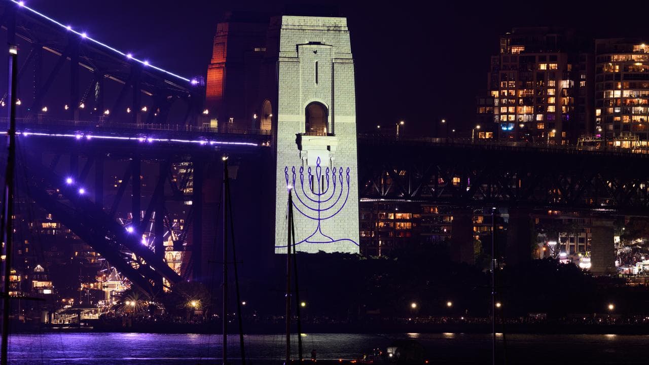 A menorah on Sydney Harbour Bridge 