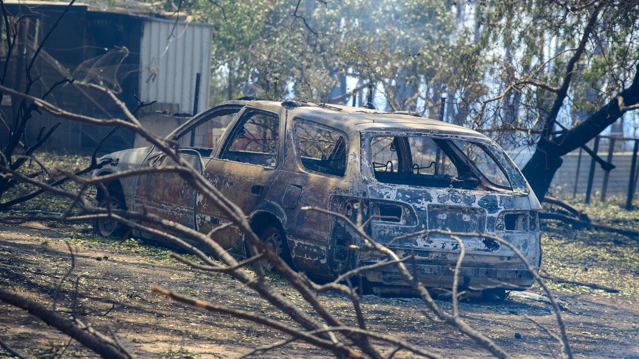 A burnout car at a property at Longwood