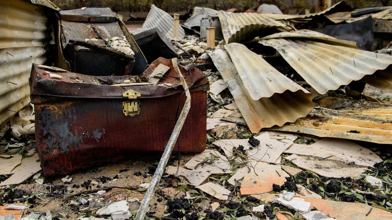 An antique tin chest at a burnt out property