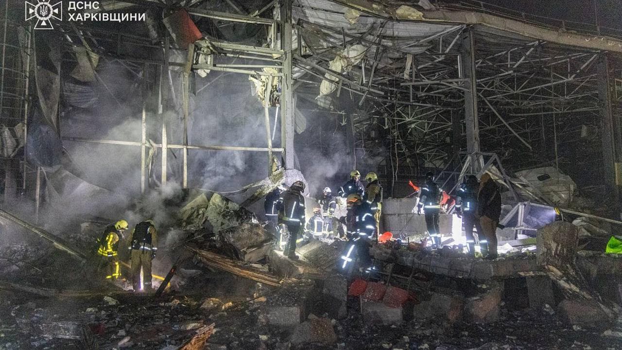 A fire following a Russian attack in Kharkiv, Ukraine