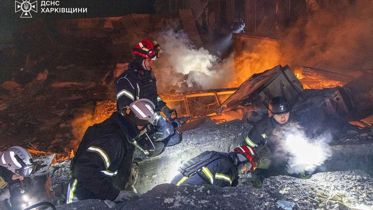 A fire following a Russian attack in Kharkiv, Ukraine