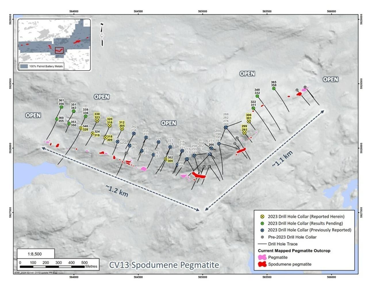 Patriot Announces Additional 2023 Drill Results at CV13 and Provides Infrastructure Development Update, Corvette, Quebec, Canada