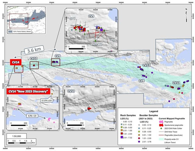 Patriot Discovers New Spodumene-Pegmatite Occurrence (CV14) at Corvette, Quebec, Canada