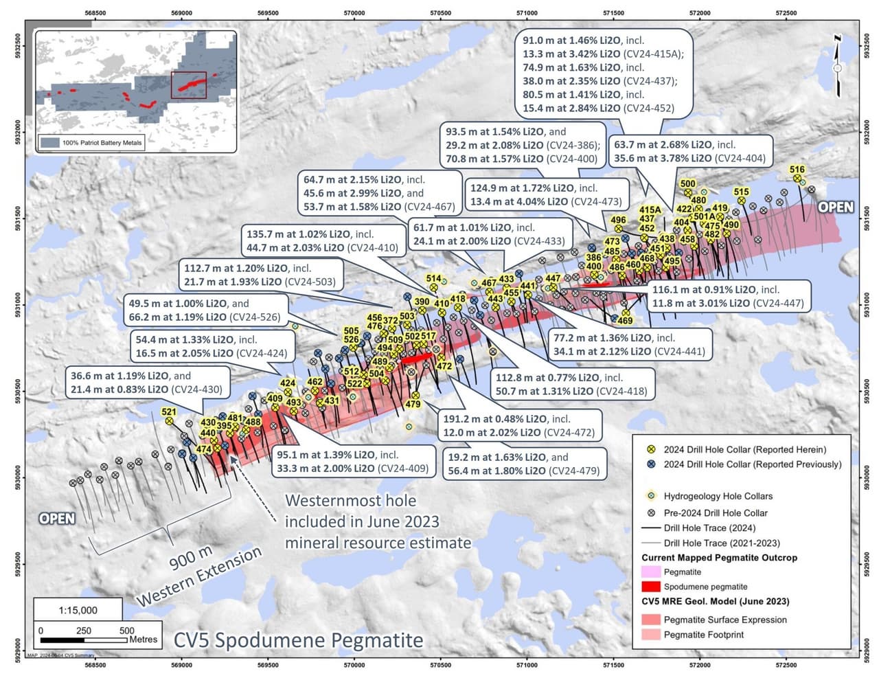 Patriot Drills 124.9 m at 1.72% Li2O and 35.6 m at 3.78% Li2O in Final Batch of CV5 Assays Ahead of Q3 Resource Update
