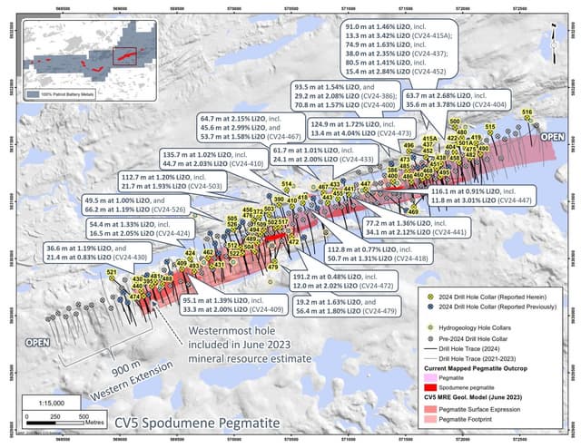 Patriot Drills 124.9 m at 1.72% Li2O and 35.6 m at 3.78% Li2O in Final Batch of CV5 Assays Ahead of Q3 Resource Update