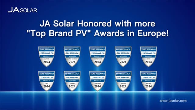 JA Solar Awarded with Ten "2024 Top Brand PV" Honors in Europe