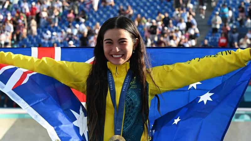 Skateboarder Trew, 14, wins historic Olympic gold medal