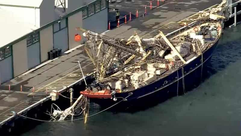 Sailors hurt as famous tall ship hit by container ship