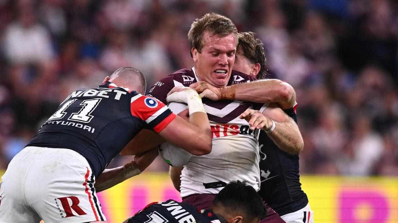 Brutal Roosters belt each other before battering Manly