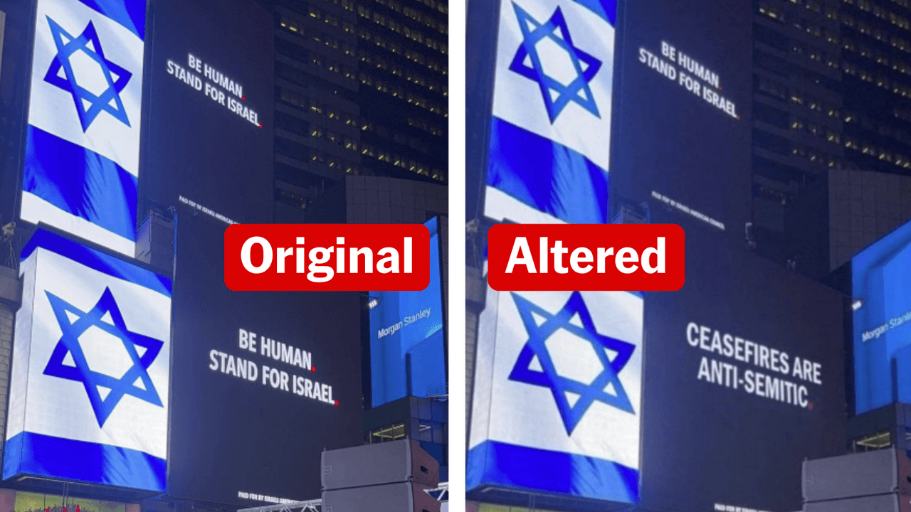 Image of Israeli ceasefire billboard is a digitally altered fake