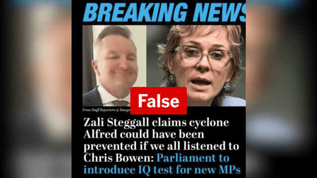 Fake headline about teal MP and parliament IQ tests deceives