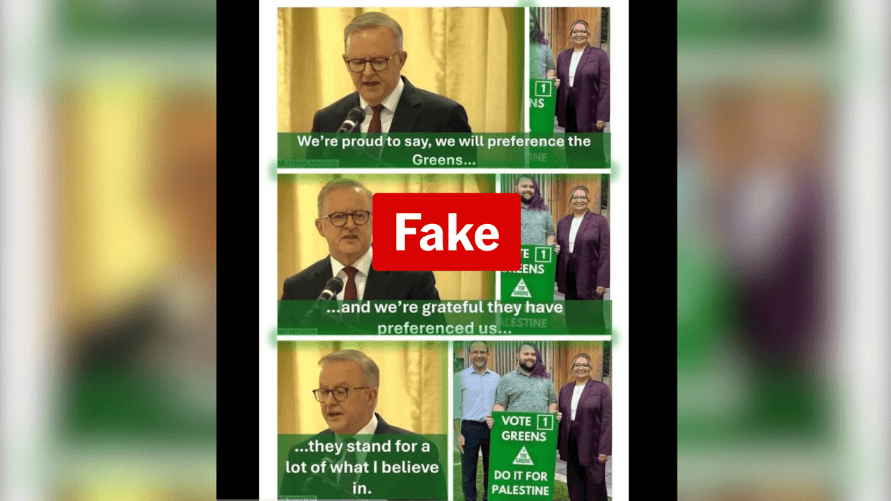 Fake Albanese quotes about Greens election preferences spread online