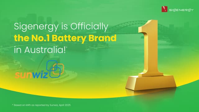 Sigenergy Becomes Australia's Top Battery Brand by Market Share, SunWiz Reports