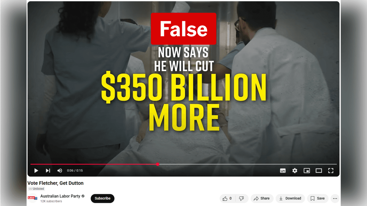 Labor ad wrong with claim Dutton said he'd cut $350 billion more