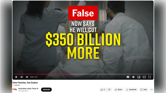 Labor ad wrong with claim Dutton said he'd cut $350 billion more