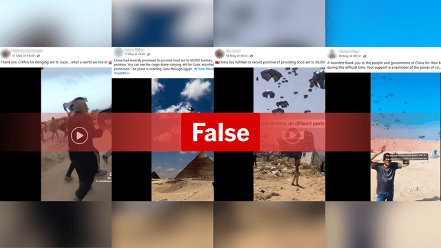 Videos misrepresented as China airdropping aid into Gaza