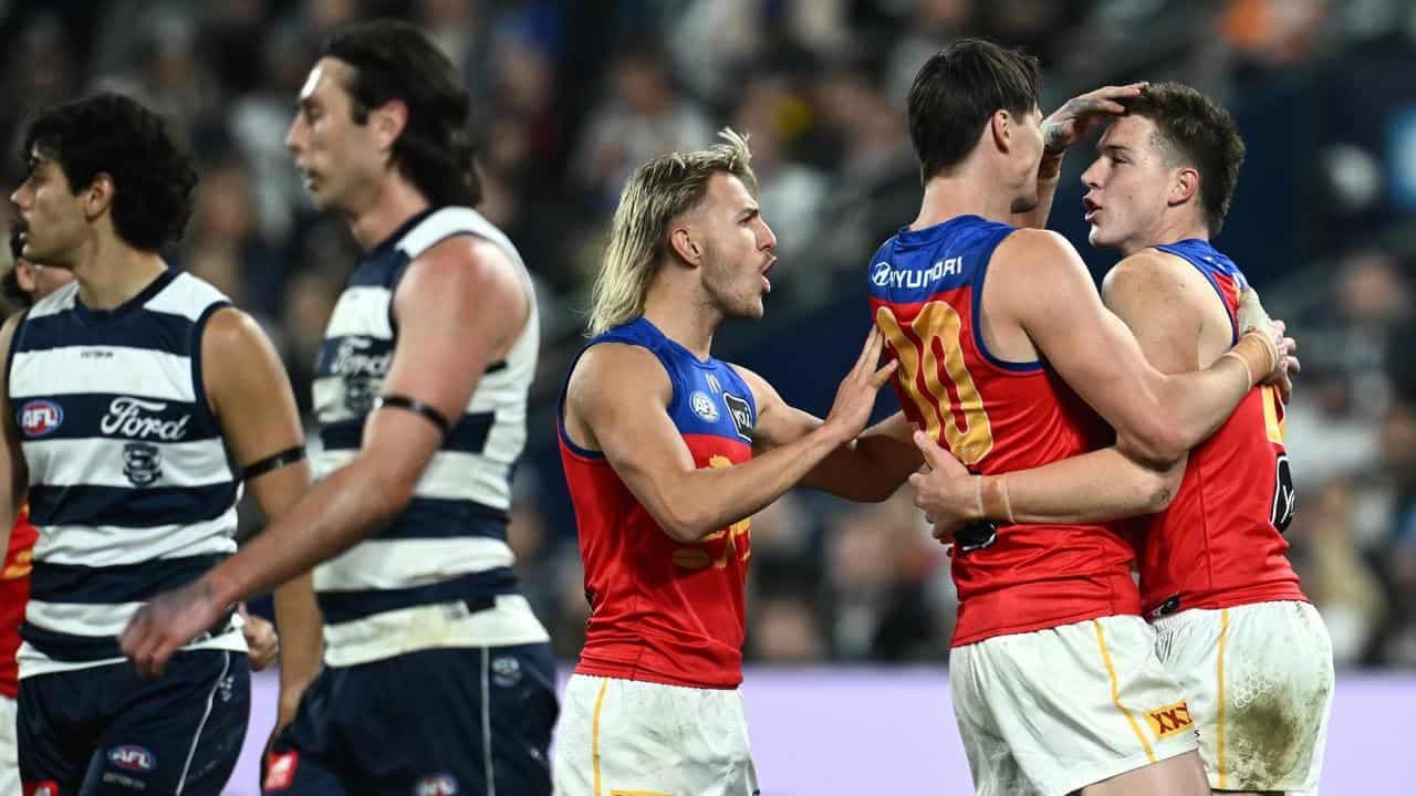 Lions crash Geelong's party to end 22-year 'hoodoo'